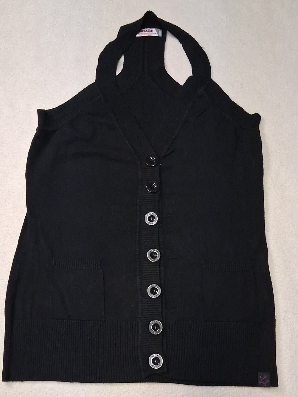 Garage Black Sleeveless Button-Front Sweater Vest